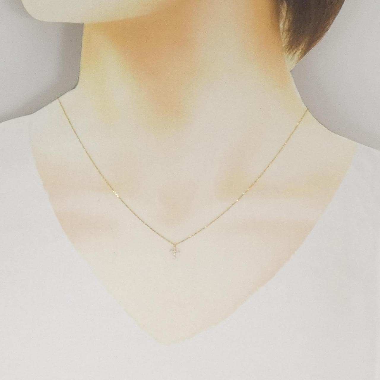 アガット クロス ダイヤモンド ネックレス 0.03CT