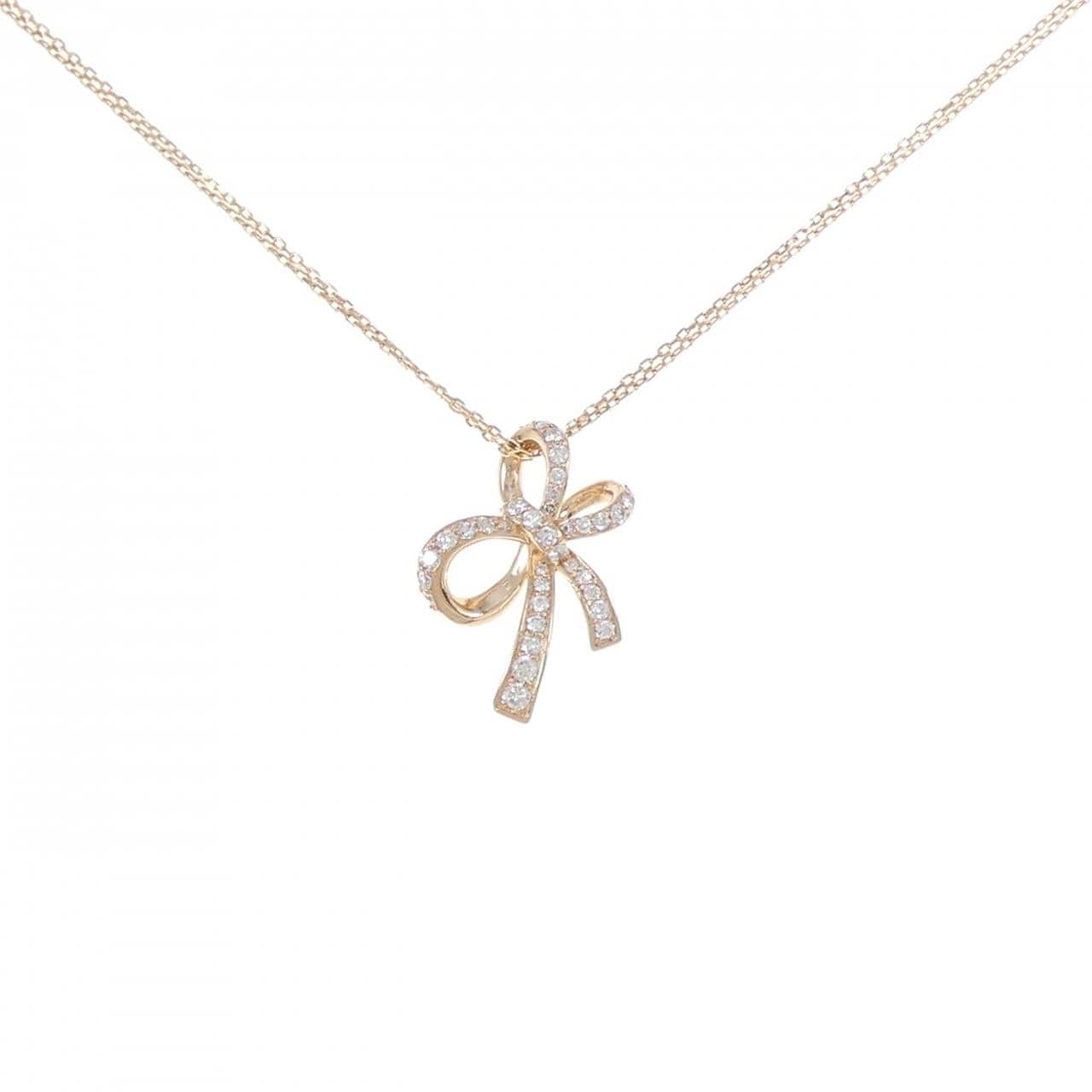 K18PG リボン ダイヤモンド ネックレス 0.43CT