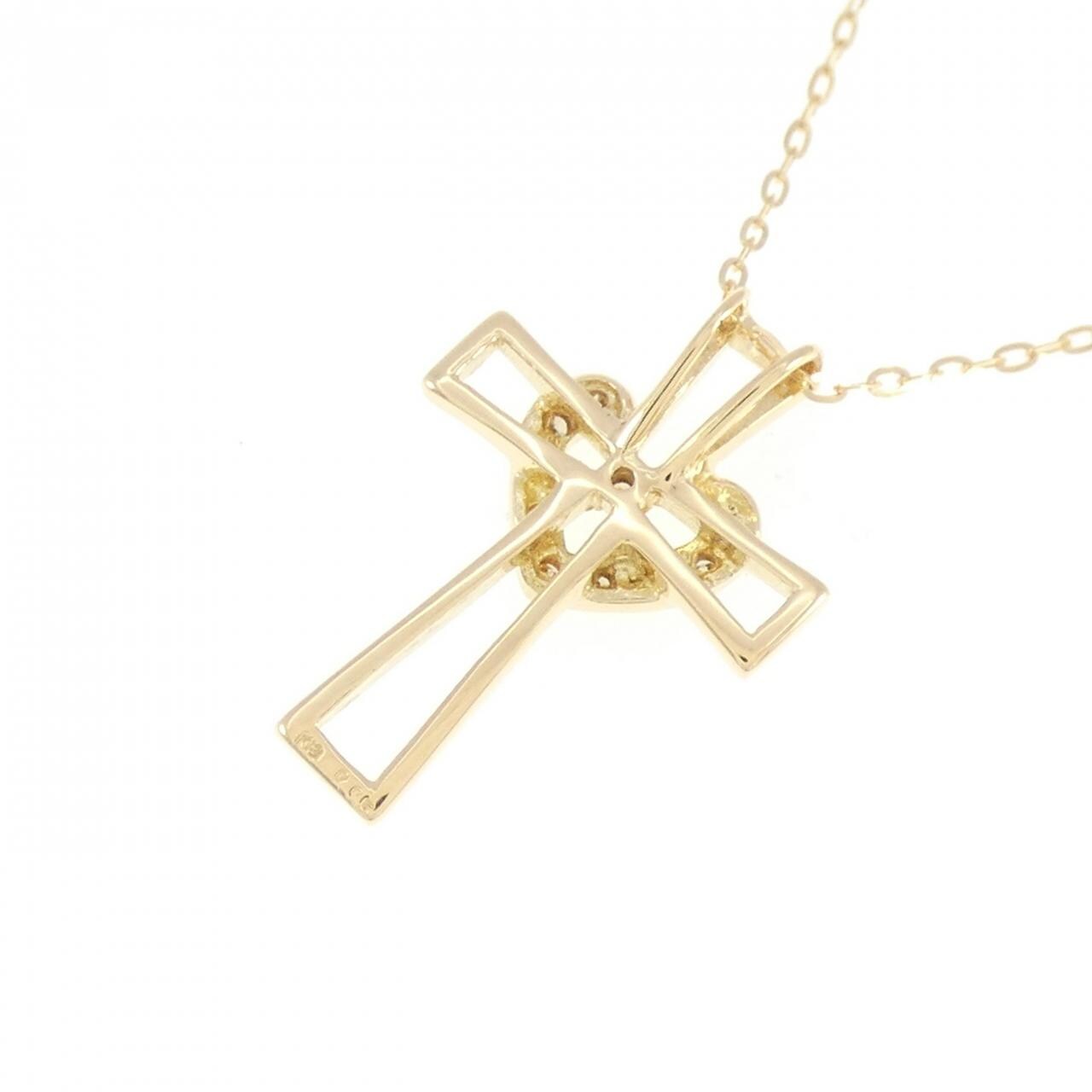 K18YG クロス×ハート ダイヤモンド ネックレス 0.05CT