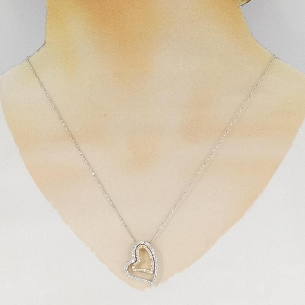 K18WG/K18YG 2WAY ハート ダイヤモンド ネックレス 0.37CT