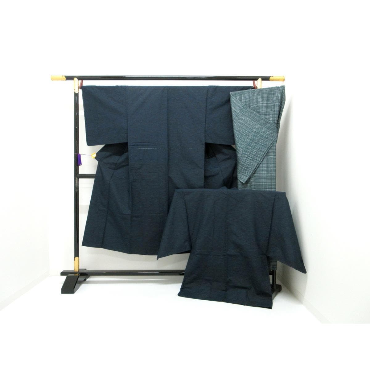 男物　紬織　きもの・羽織・長襦袢　３点セット