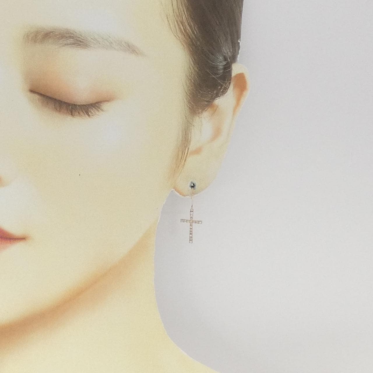 K18PG クロス ダイヤモンド ピアス 0.24CT
