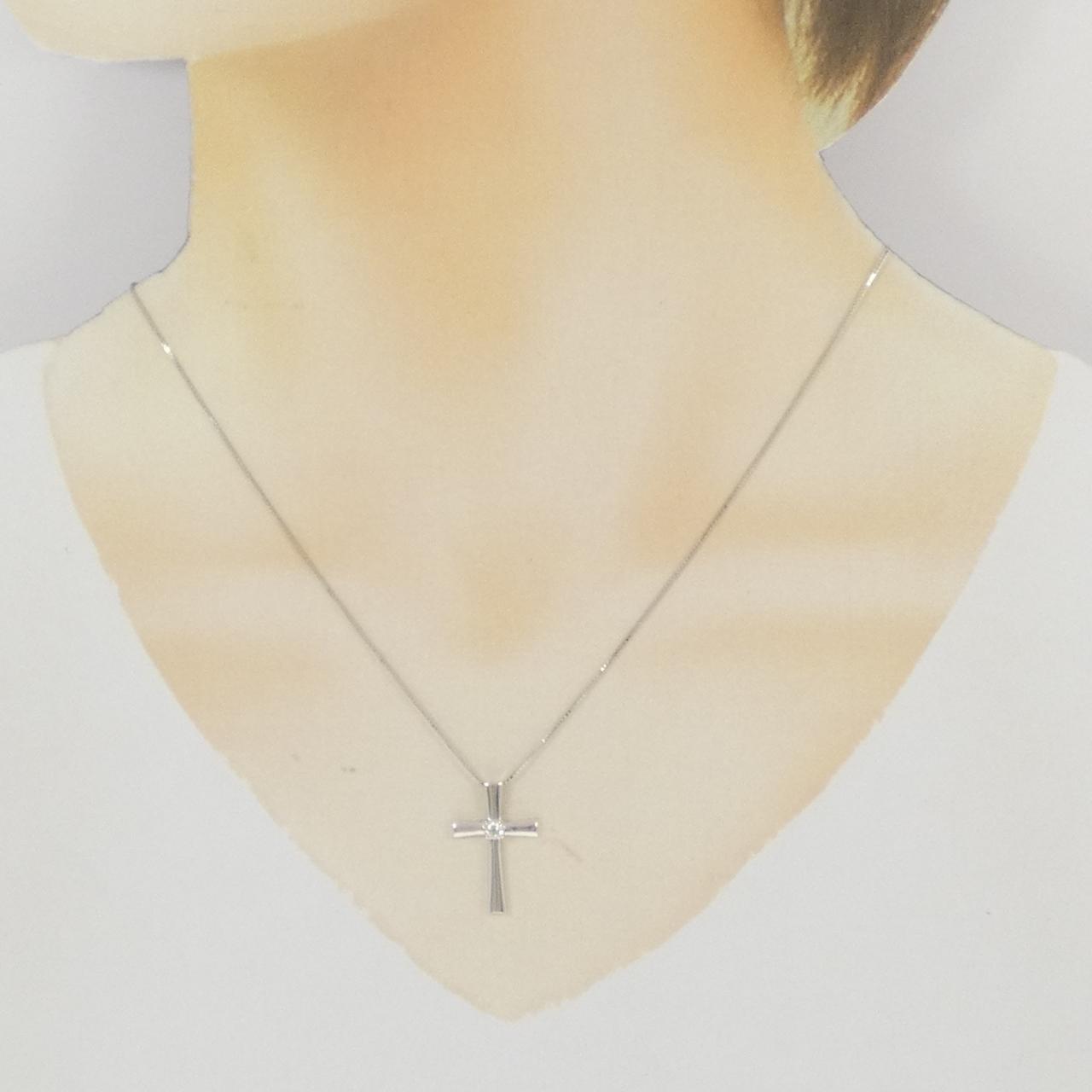 K18WG クロス ダイヤモンド ネックレス 0.10CT