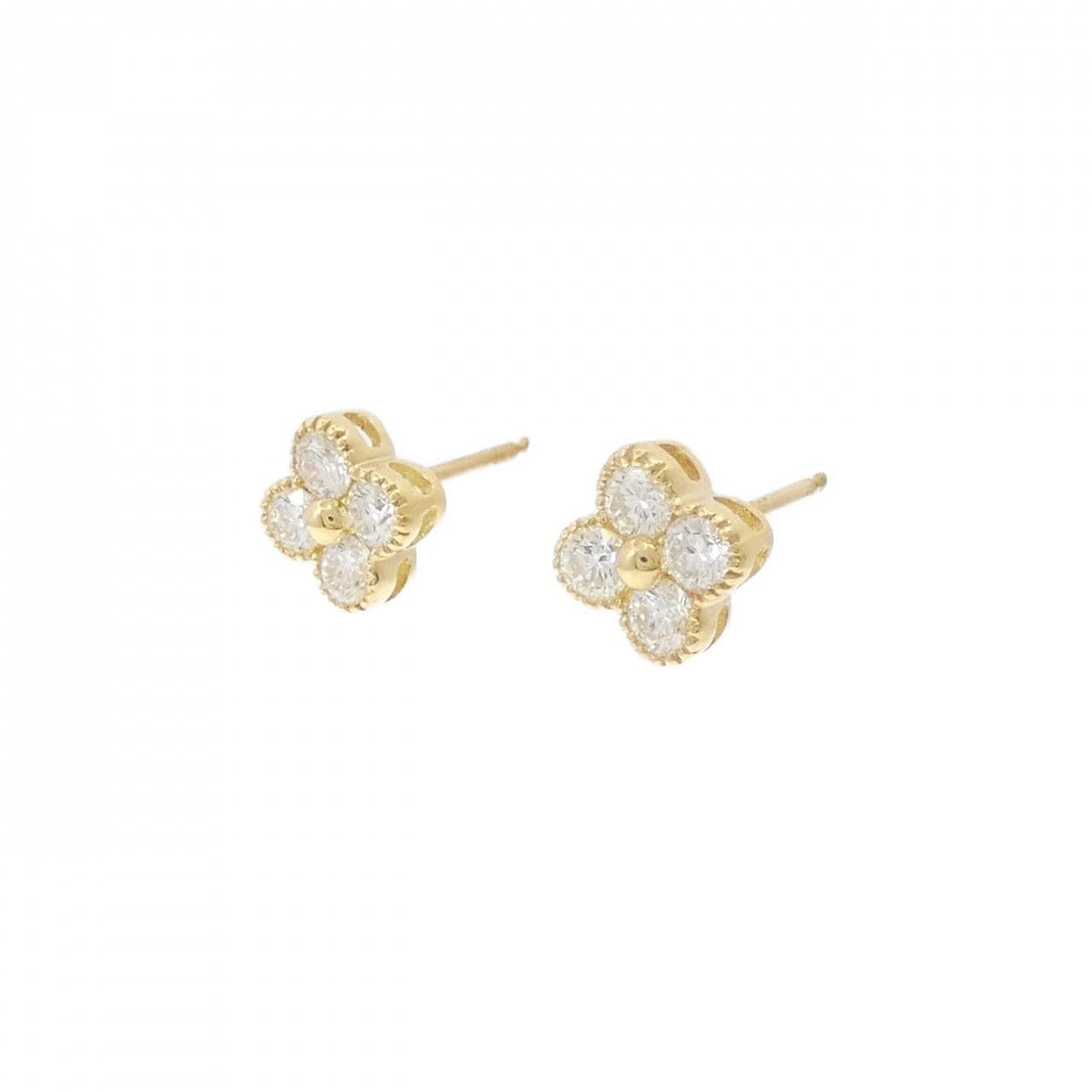 【新品】K18YG フラワー ダイヤモンド ピアス 0.507CT