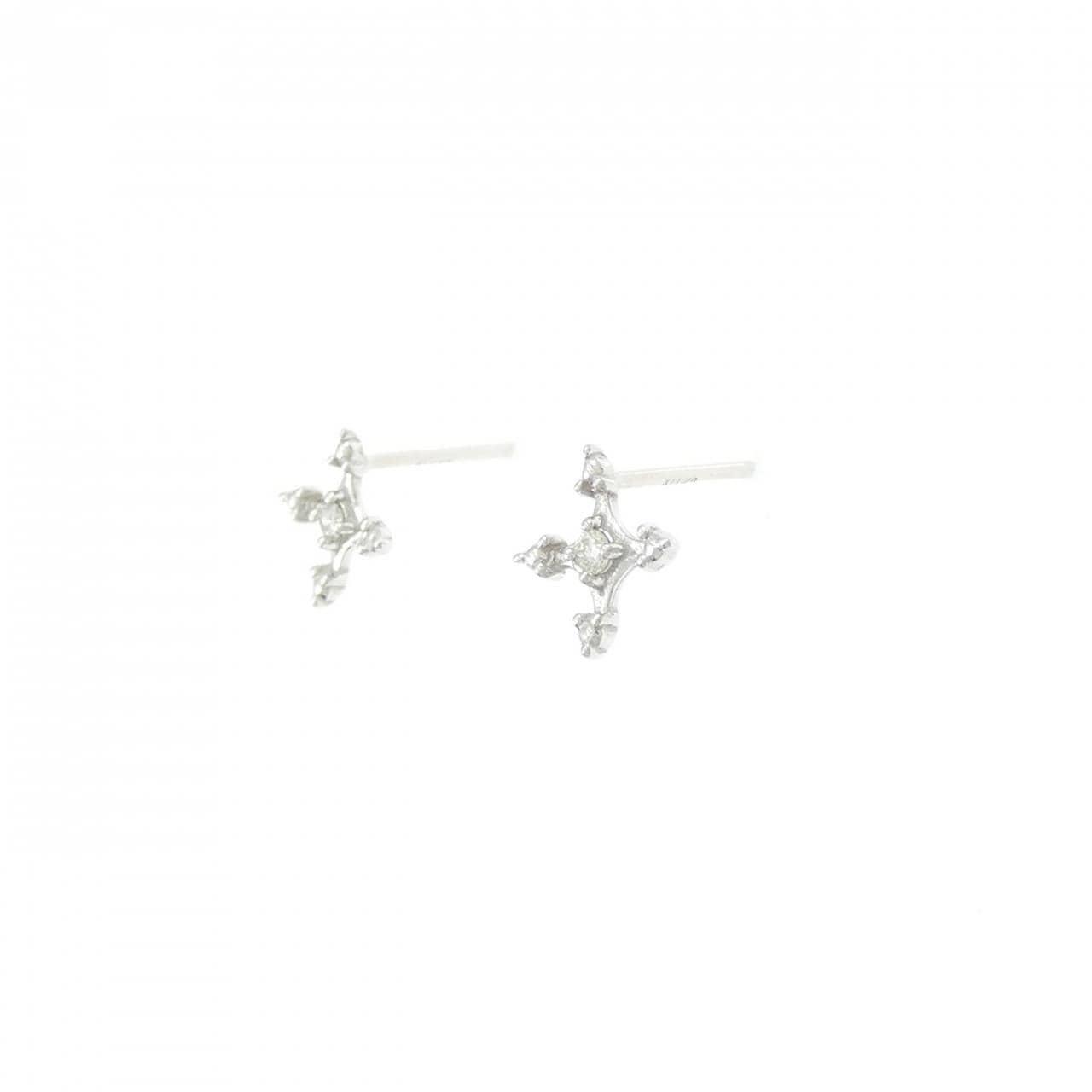K18WG クロス ダイヤモンド ピアス 0.04CT