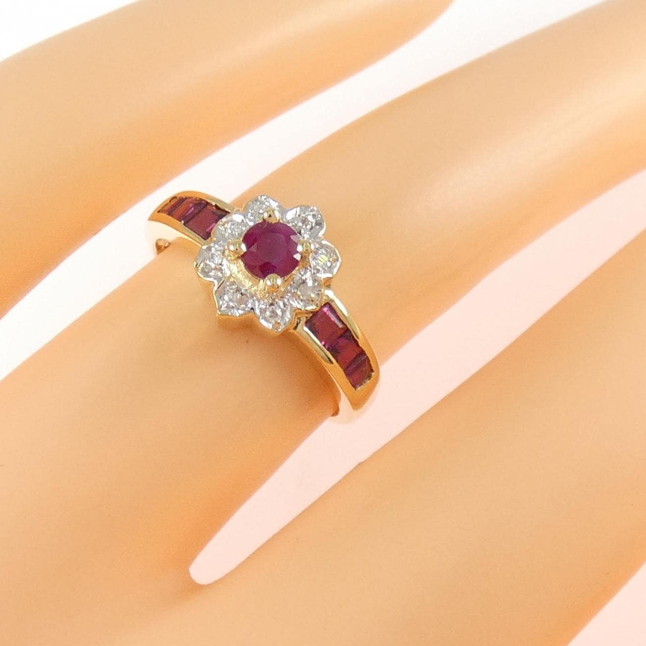 K18YG/K18WG フラワー ルビー リング