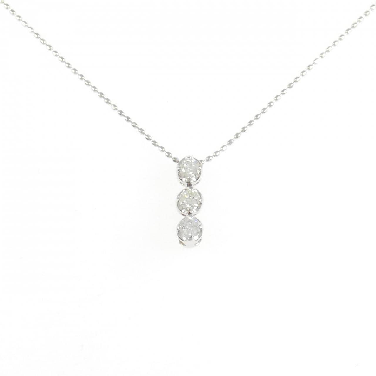K18WG スリーストーン ダイヤモンド ネックレス 0.25CT