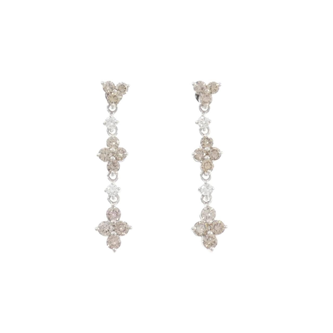 K18WG フラワー ダイヤモンド ピアス 1.00CT