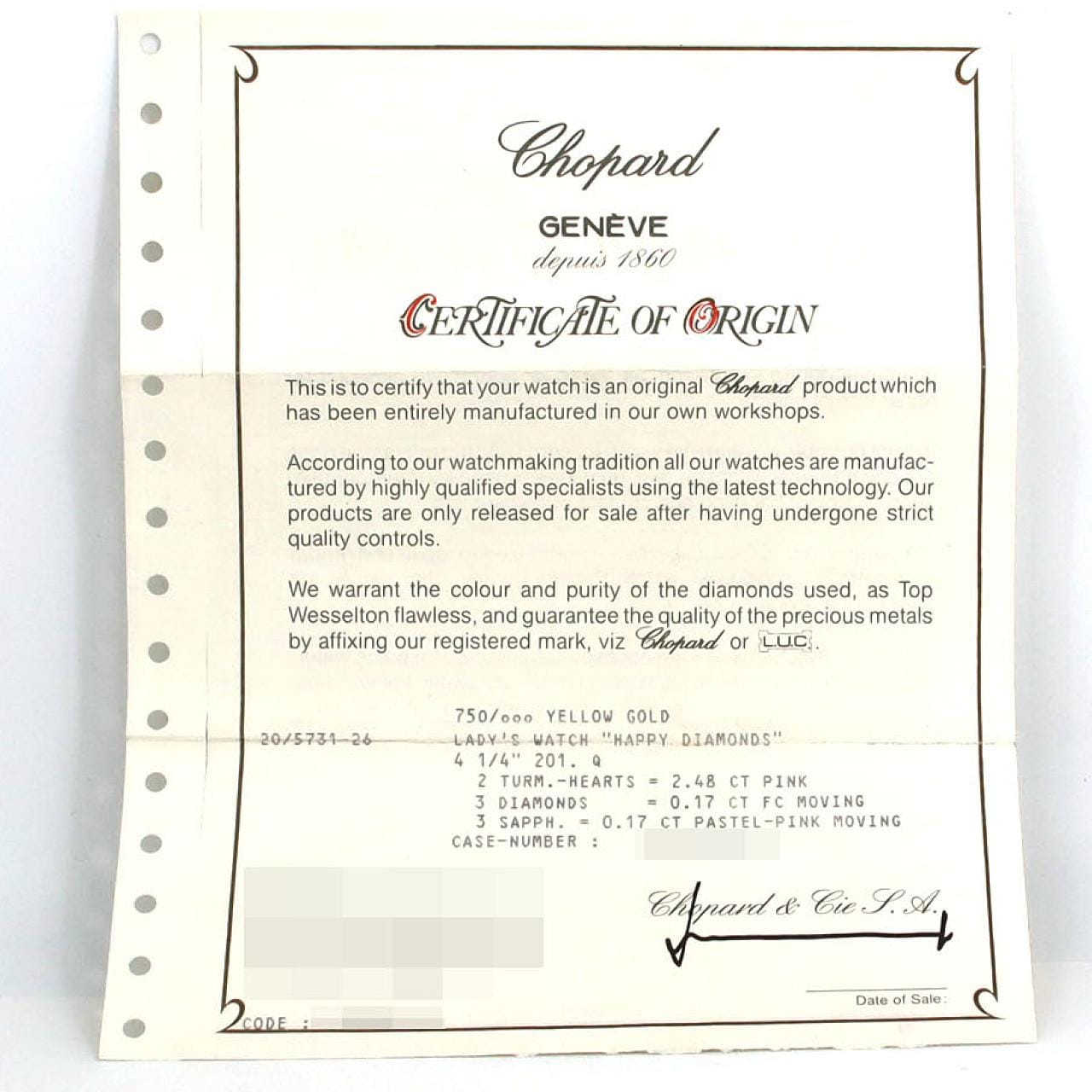 【ノーメンテナンス特価】ショパール ハッピーダイヤモンド YG･3P&3PS 20/5731-26 YG クォーツ