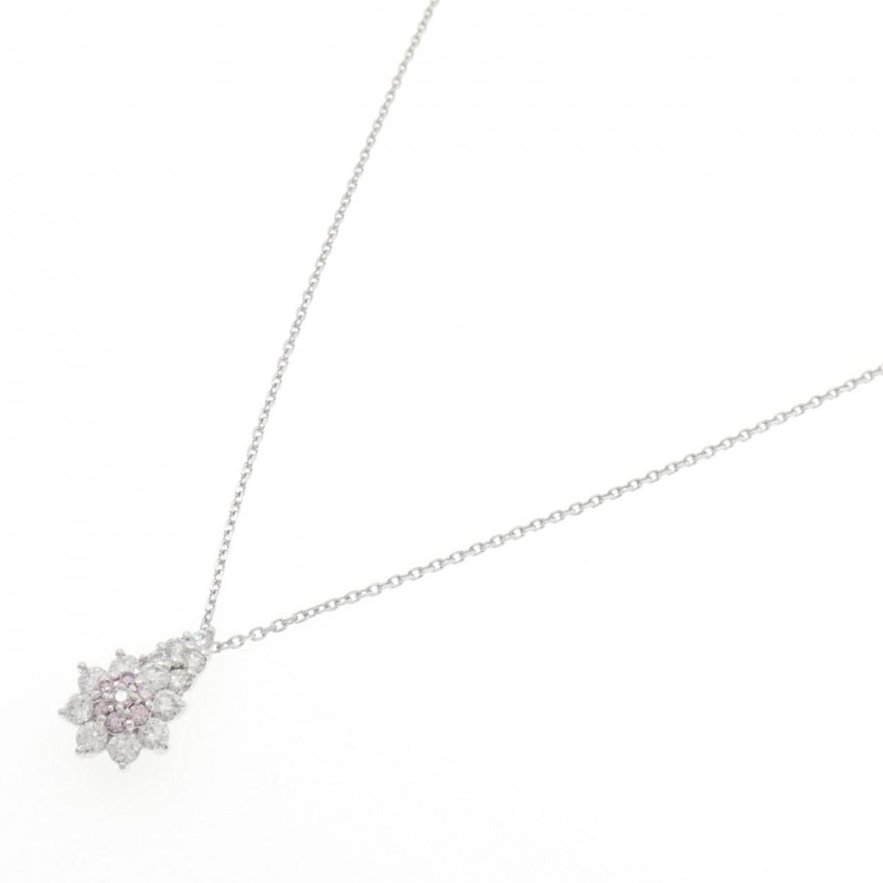 K18WG フラワー ピンクダイヤモンド ネックレス 0.12CT