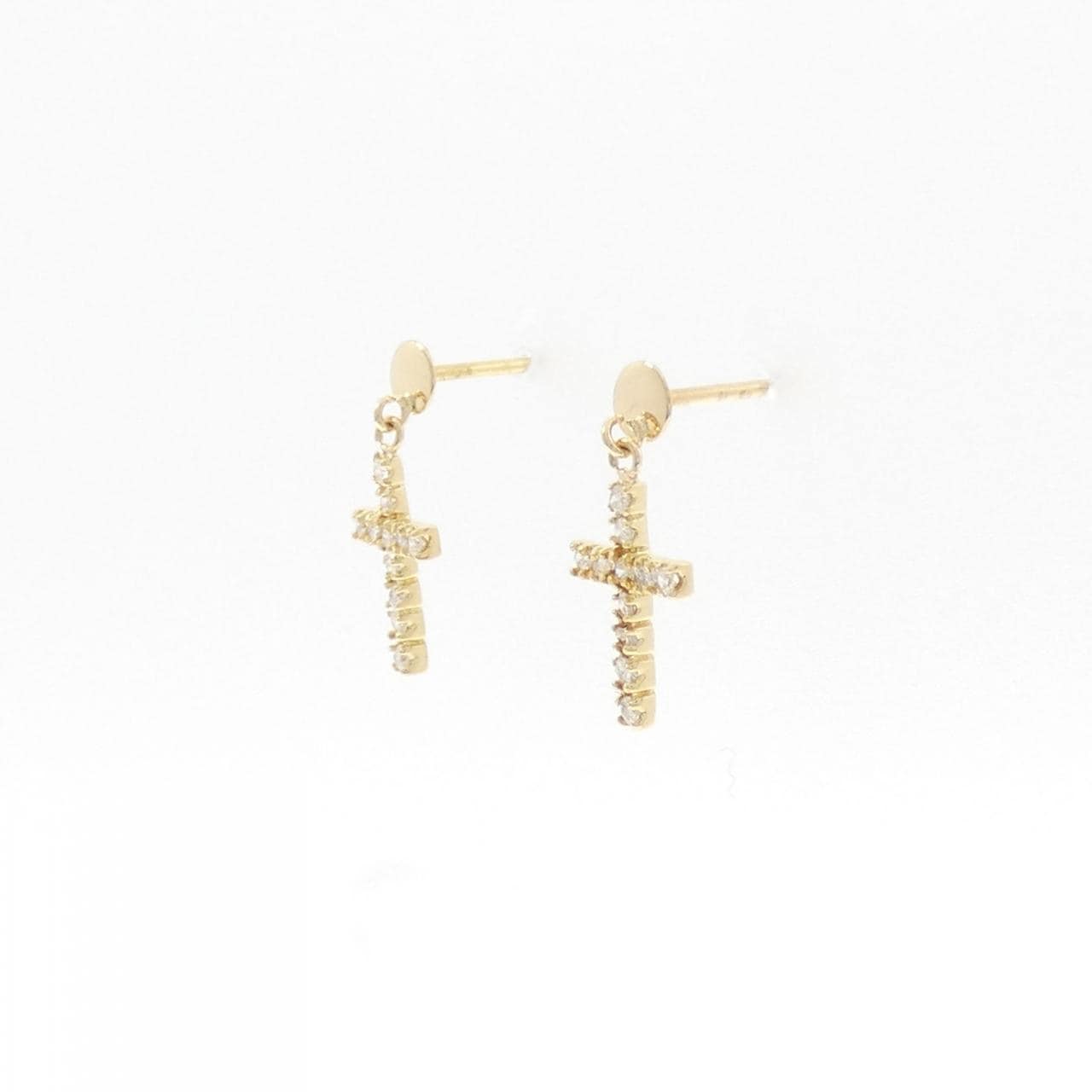 K18YG クロス ダイヤモンド ピアス 0.12CT