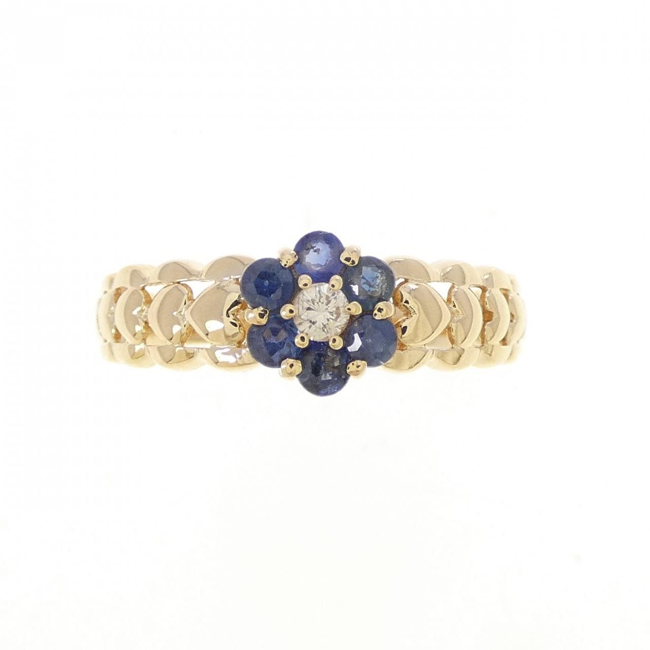 K18YG フラワー サファイヤ リング 0.32CT