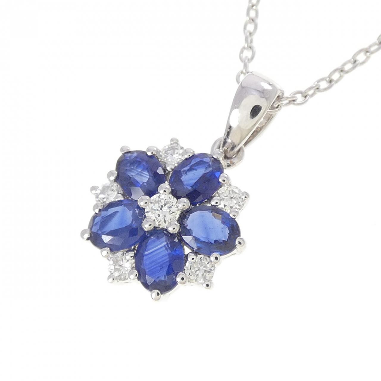 K18WG フラワー サファイヤ ネックレス 1.05CT