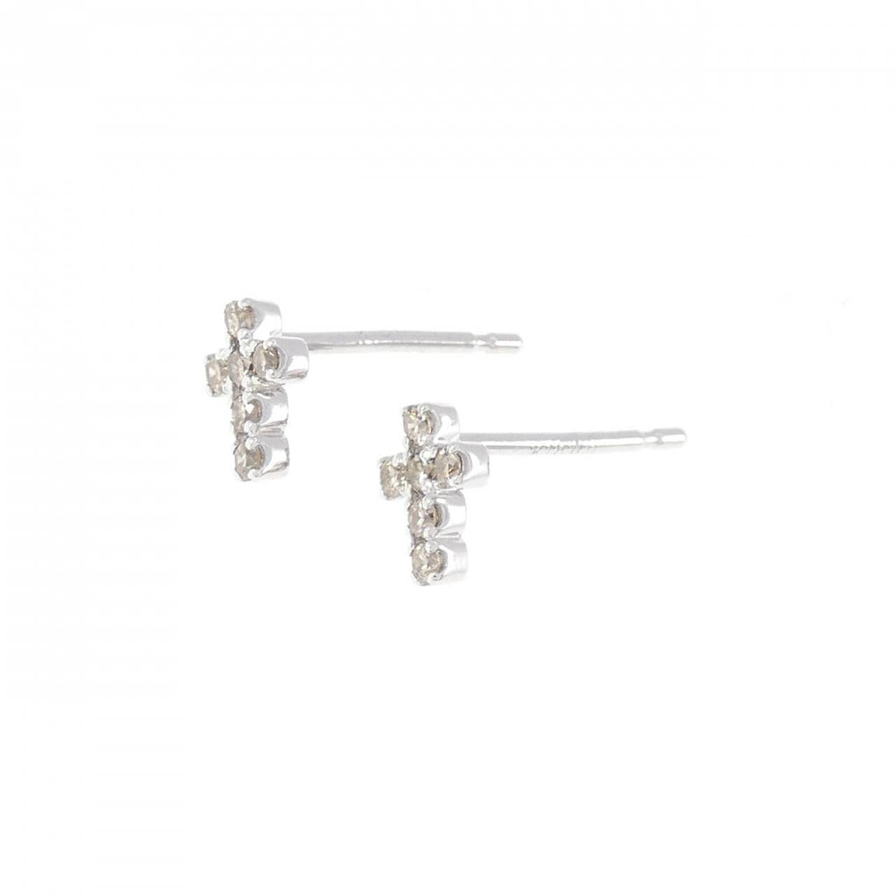 K18WG Cross Diamond Earrings 0.12CT