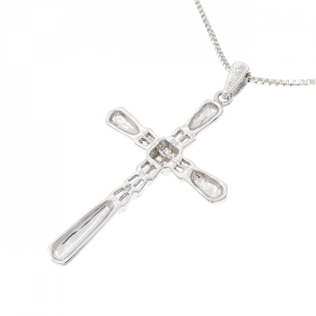 K18WG/750WG クロス ダイヤモンド ネックレス 0.20CT