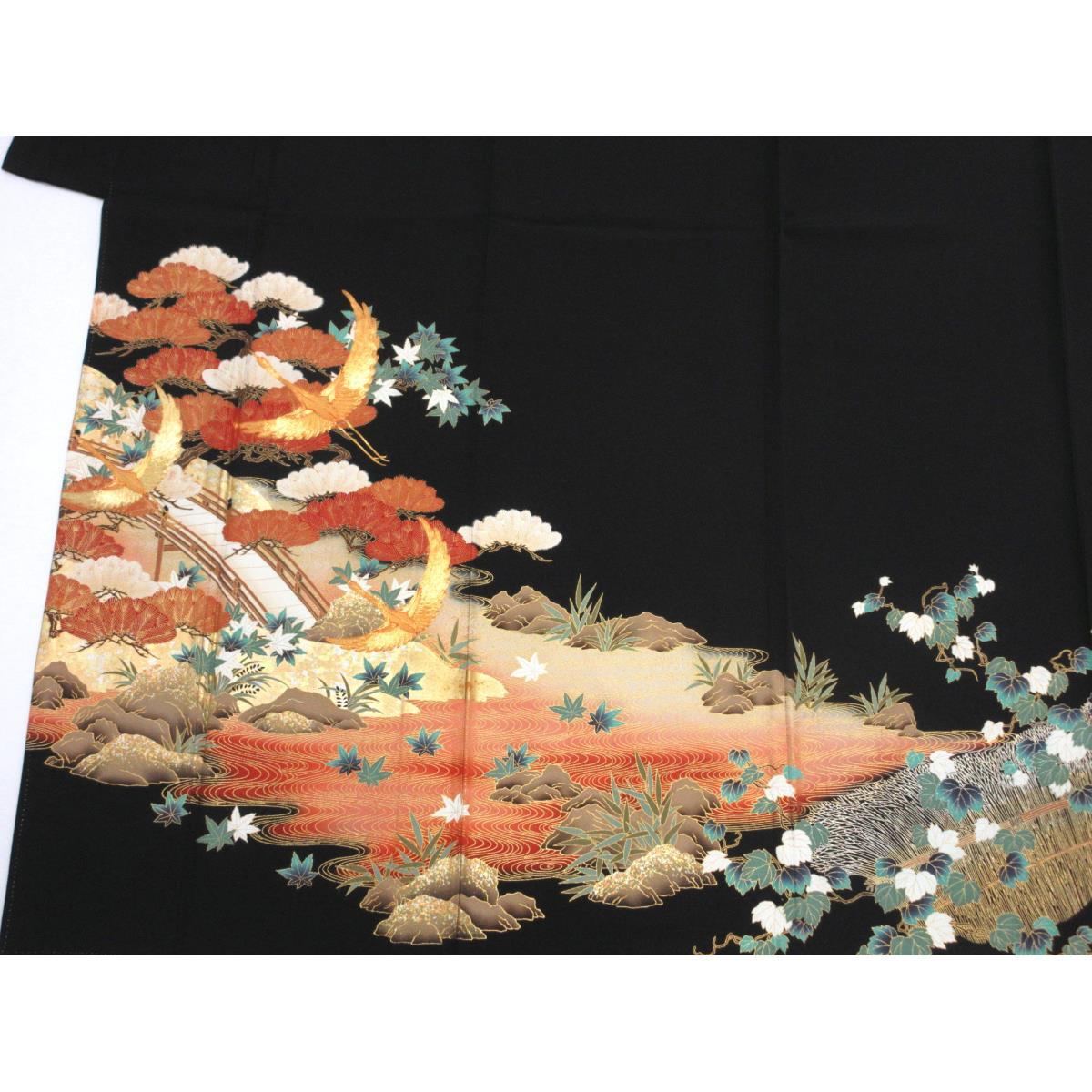 留袖　友禅金彩加工　刺繍入り　蔓柏