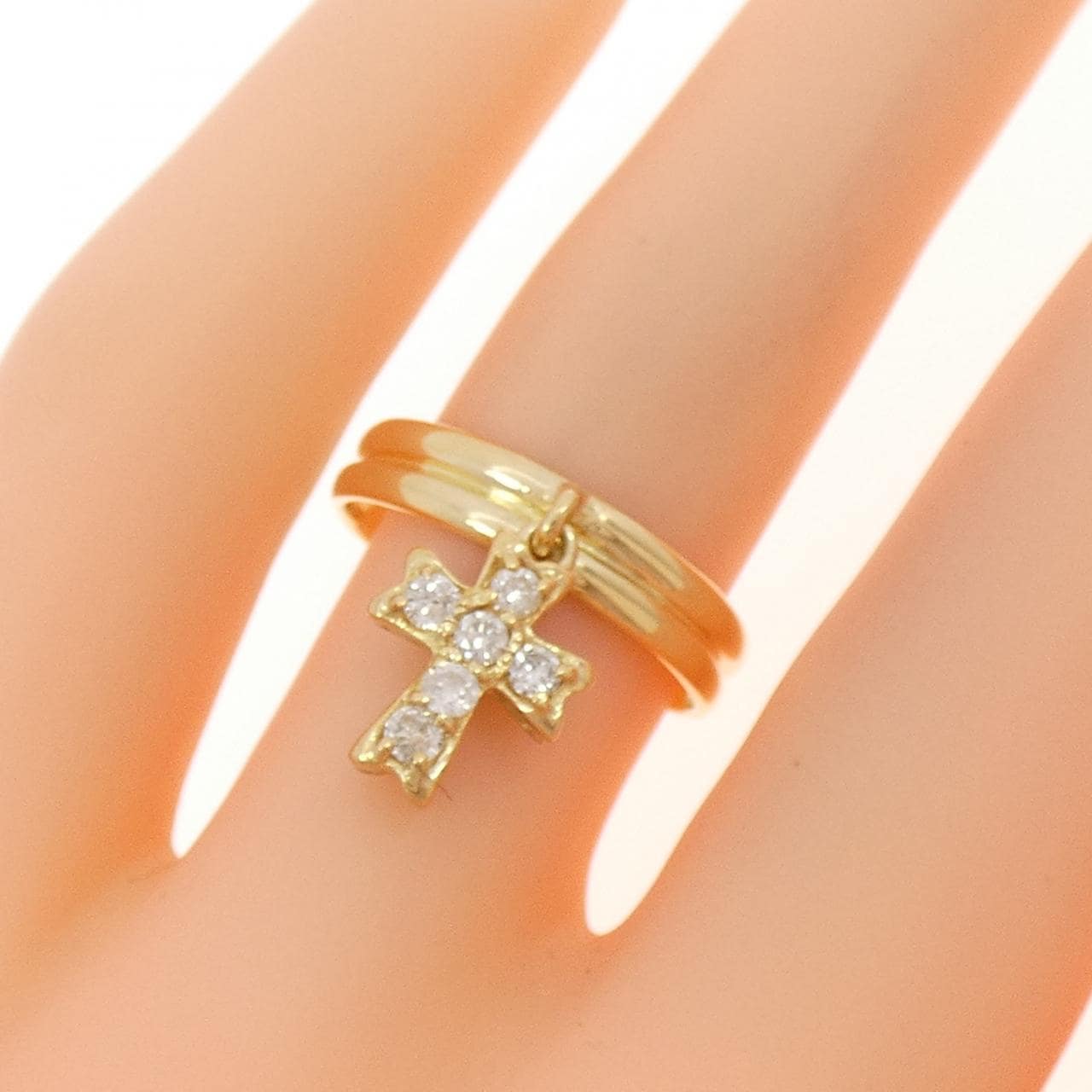K18YG cross Diamond ring 0.20CT