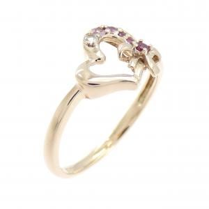 K10PG ハート×リボン カラーストーン リング