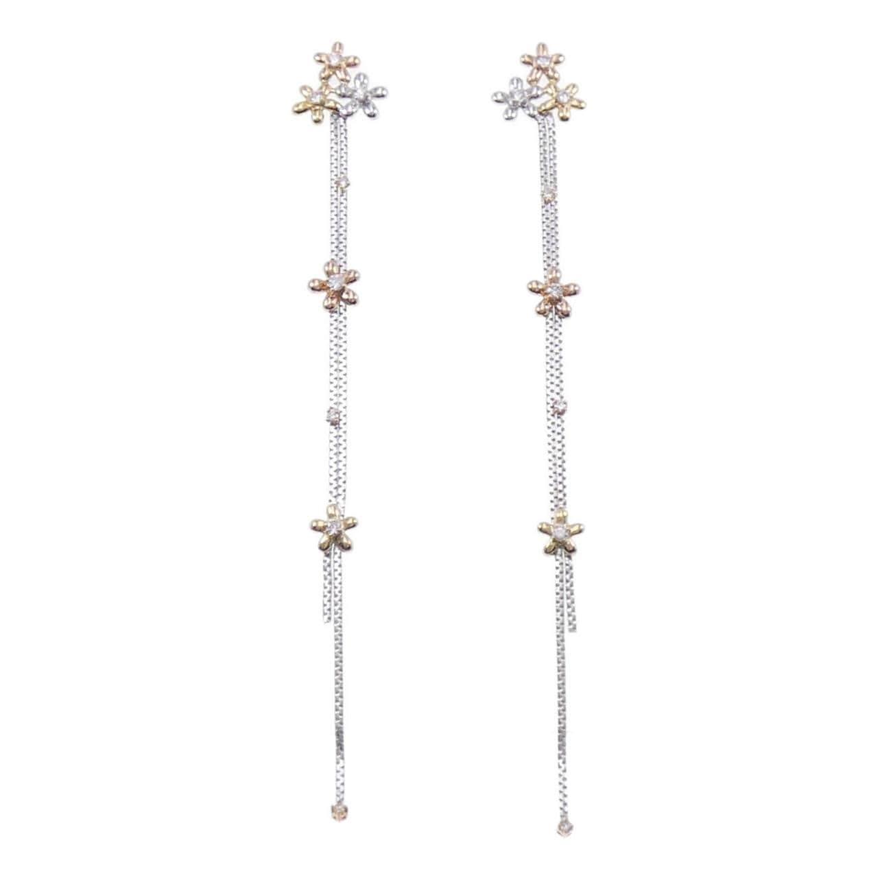750 Three Colors/K18WG Flower Diamond Earrings 0.60CT