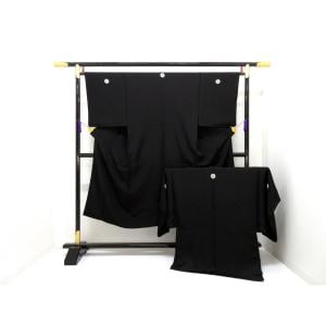 男物　黒羽二重　丸に六ッ槌車　きもの・羽織２点セット