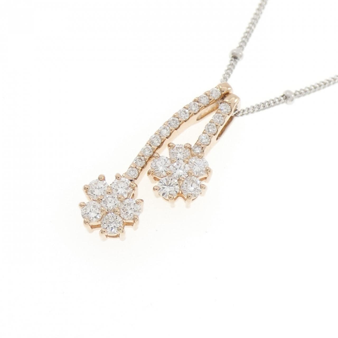 K18PG/750WG フラワー ダイヤモンド ネックレス 0.25CT