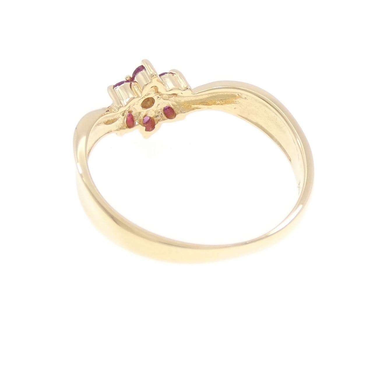 K18YG フラワー ルビー リング 0.23CT
