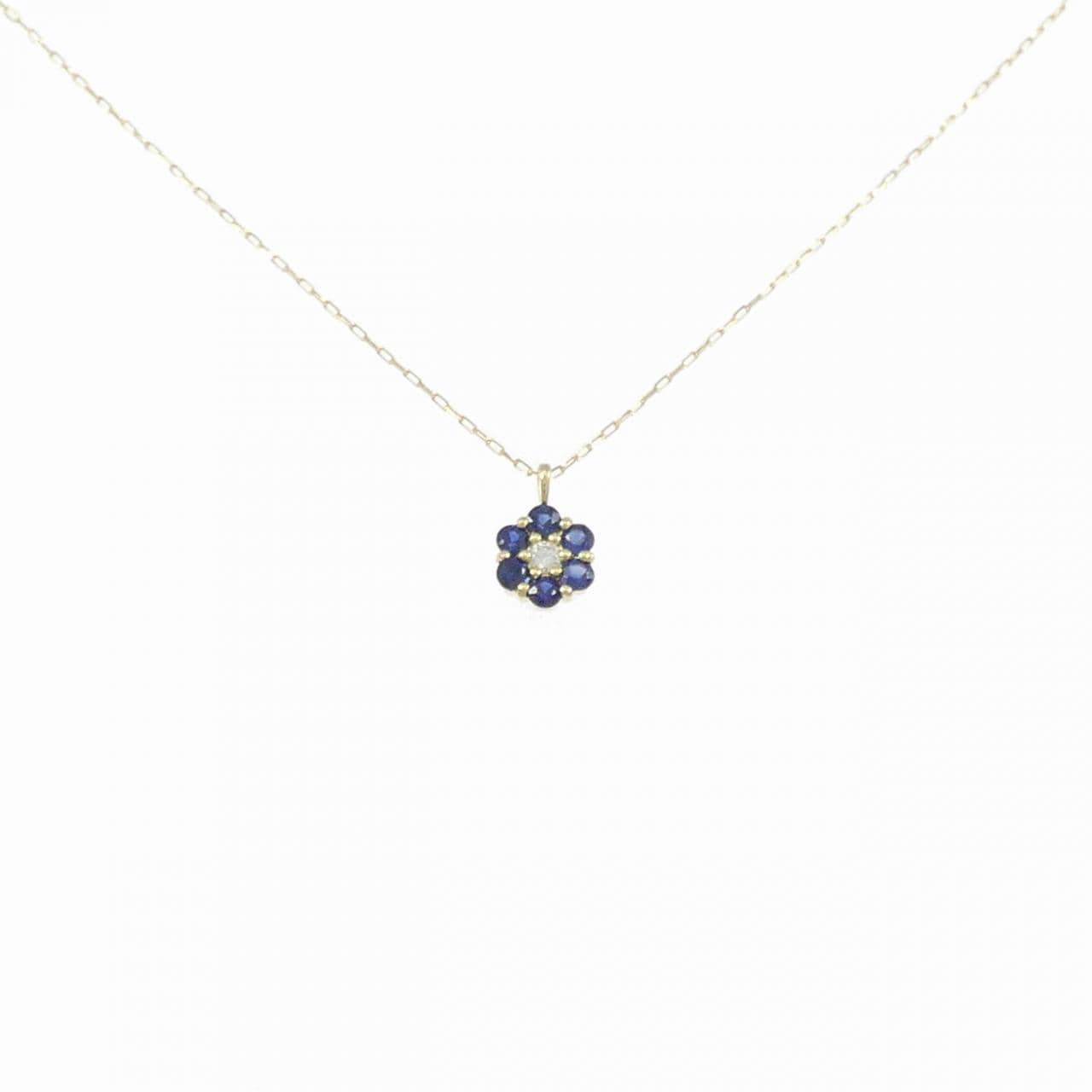 【新品】K18YG フラワー サファイヤ ネックレス 0.18CT