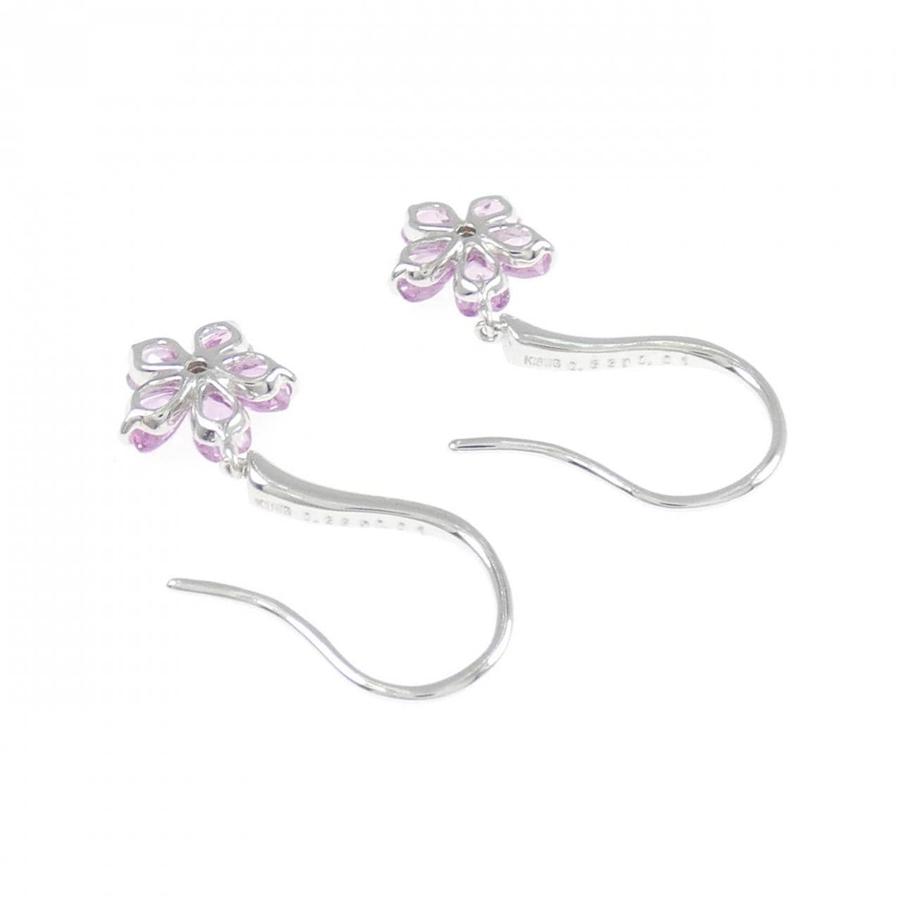 K18WG フラワー サファイヤ ピアス 1.11CT