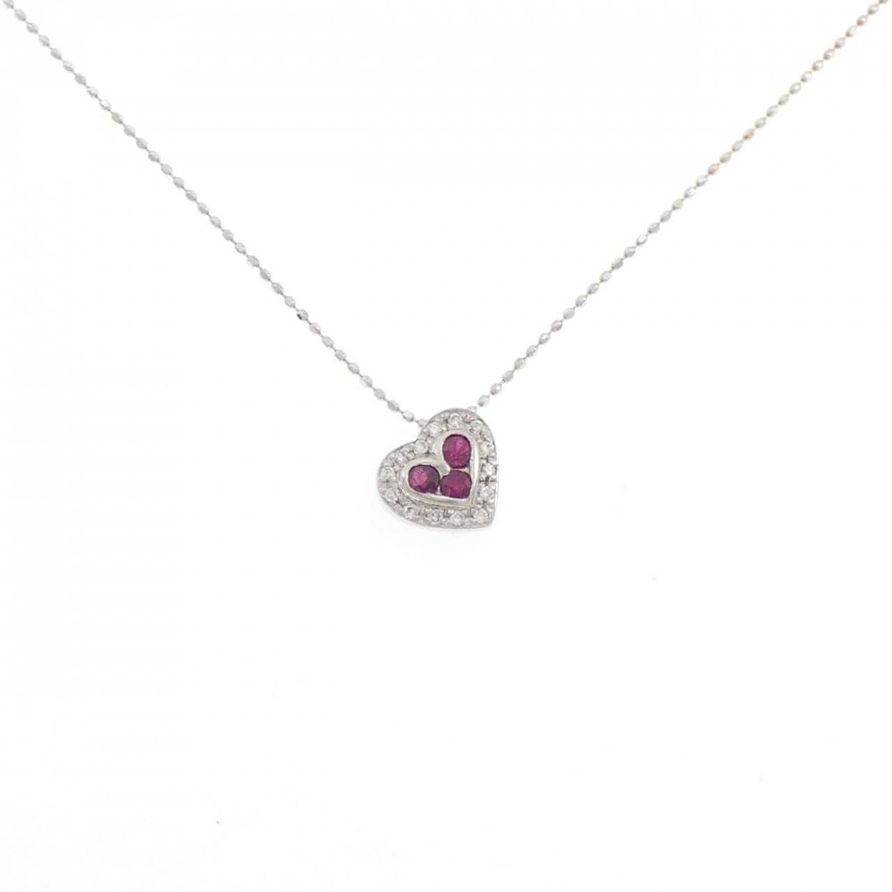 K18WG ハート ルビー ネックレス 0.26CT
