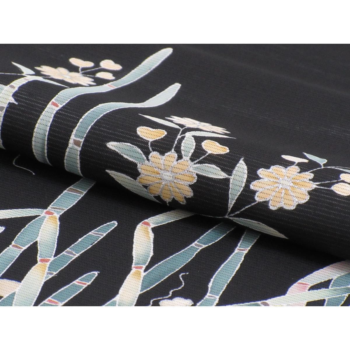 Single robe, vertical silk sleeves, Yuzen silver painting, round and sword pieces, Length: S, Width: L