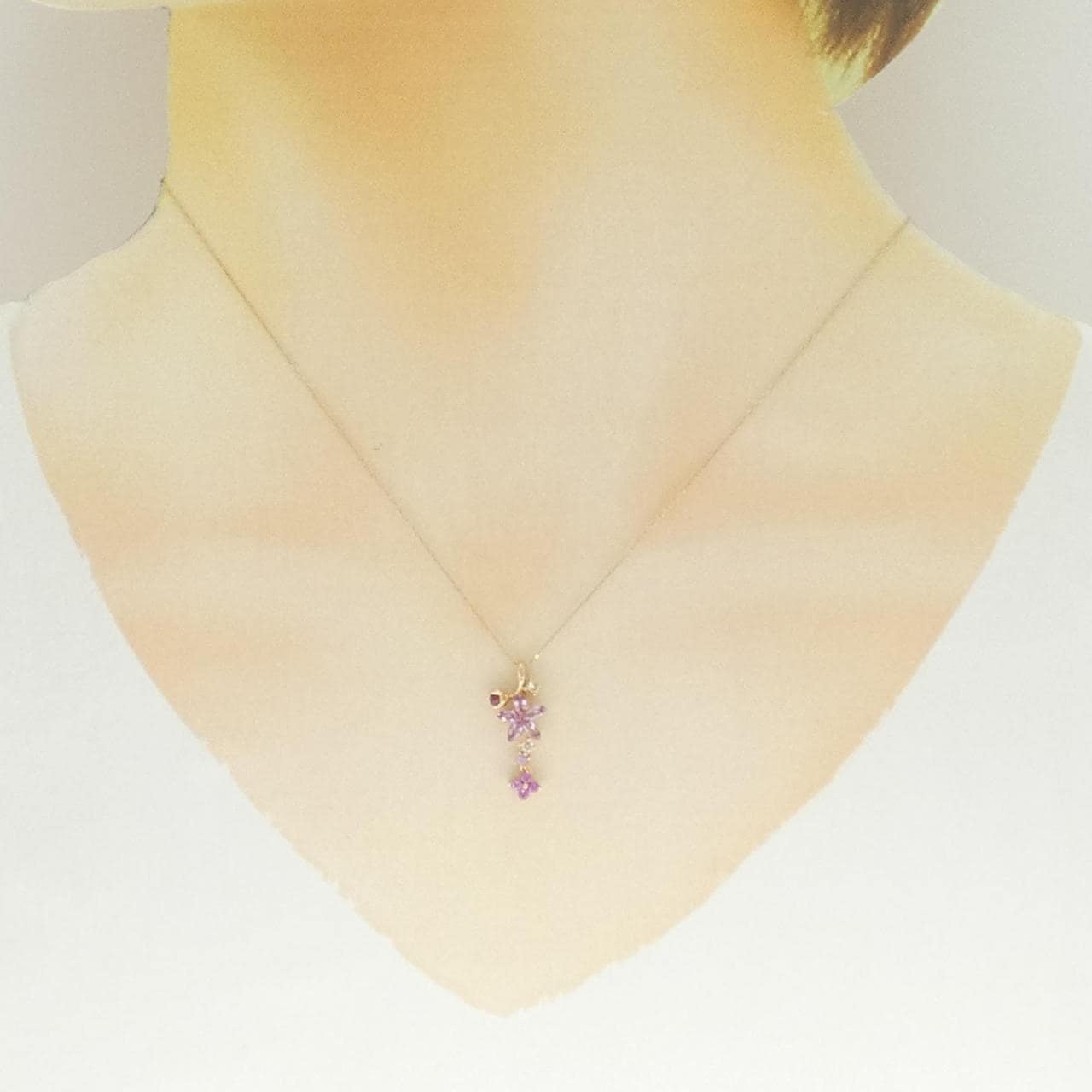 K18PG フラワー カラーストーン ネックレス