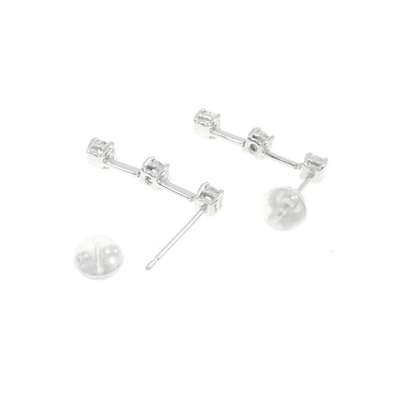 K18WG スリーストーン ダイヤモンド ピアス 0.50CT