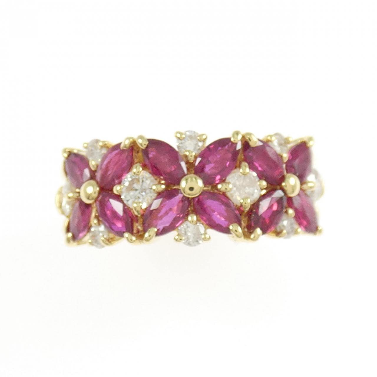K18YG フラワー ルビー リング 1.73CT