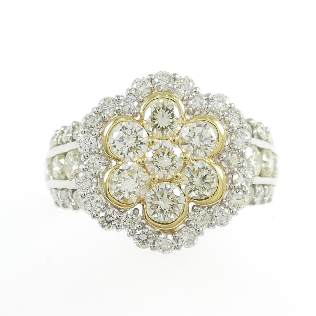 PT900/K18YG フラワー ダイヤモンド リング 2.00CT