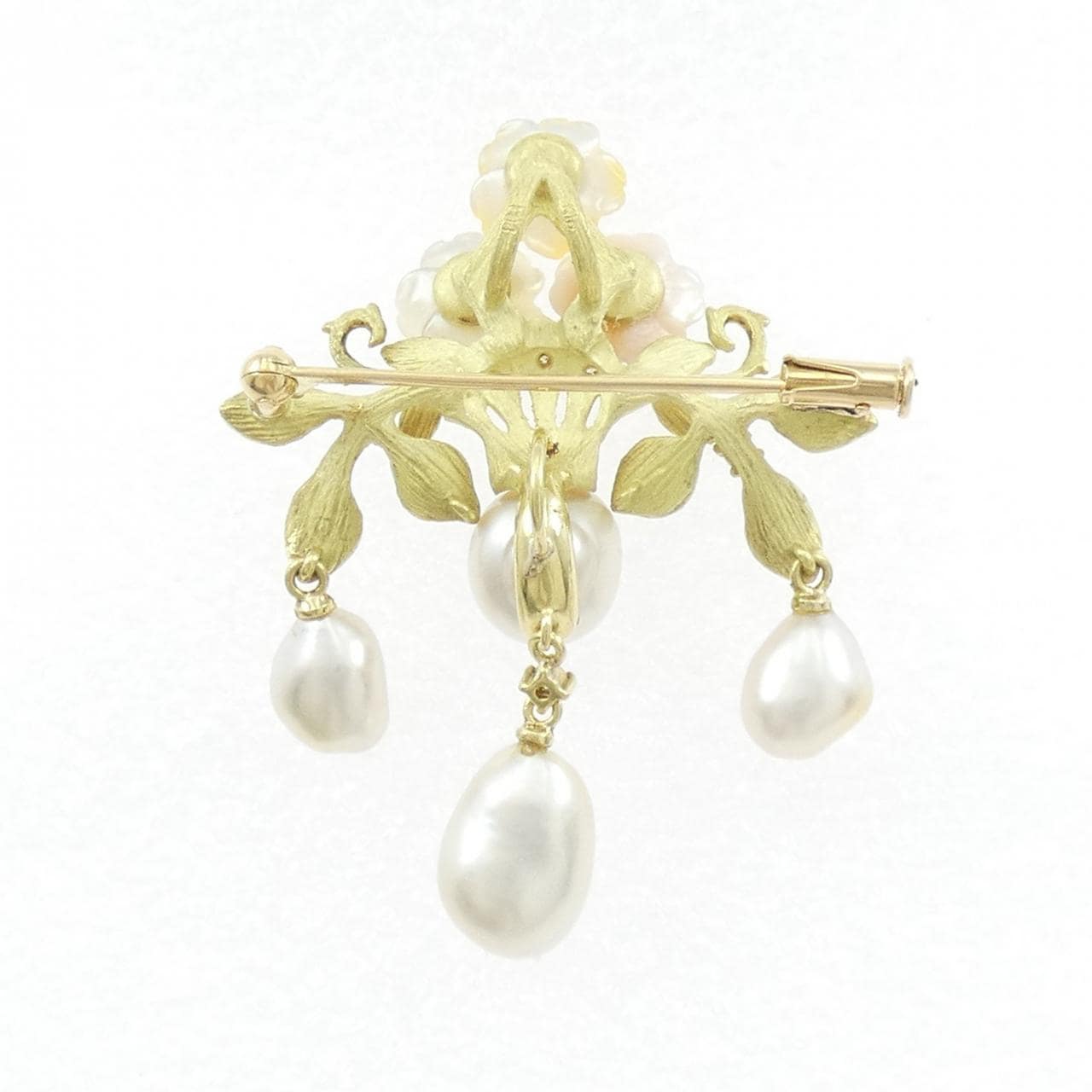 K18YG ローズ カラーストーン ブローチ