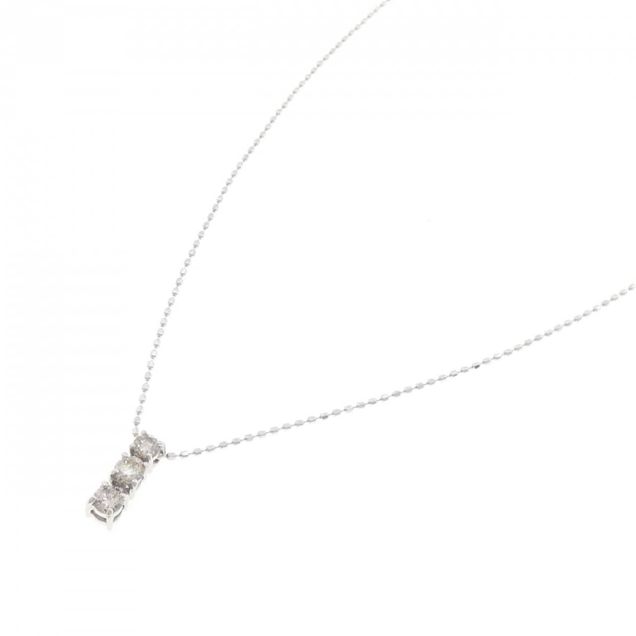 K18WG スリーストーン ダイヤモンド ネックレス 0.30CT
