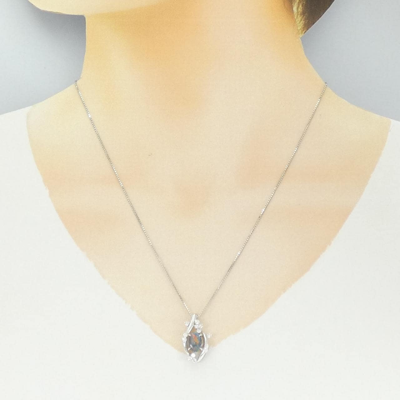 K18WG ブラックオパール ネックレス 0.809CT