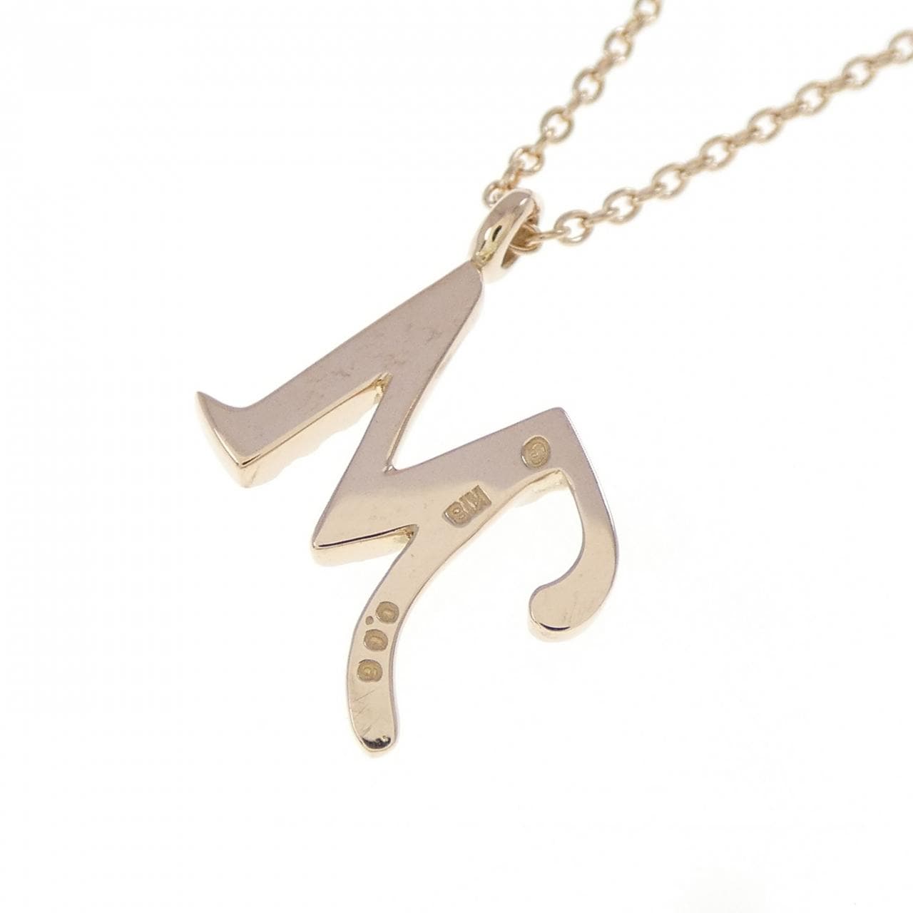 K18PG イニシャルM ダイヤモンド ネックレス 0.06CT