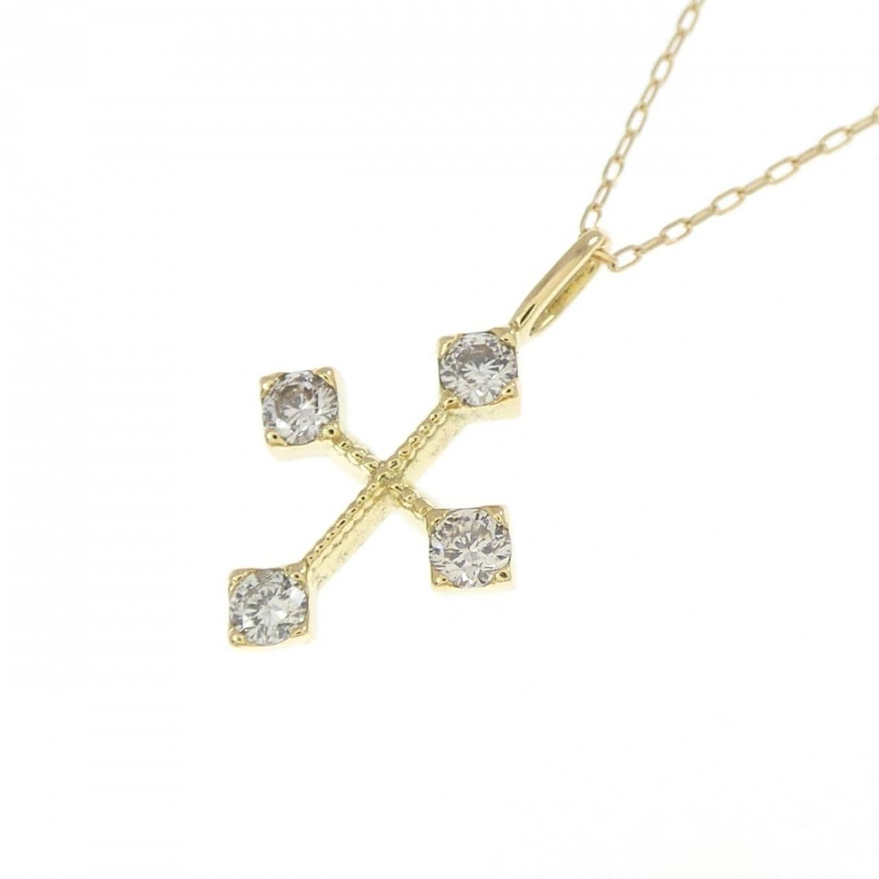 K18YG クロス ダイヤモンド ネックレス 0.10CT
