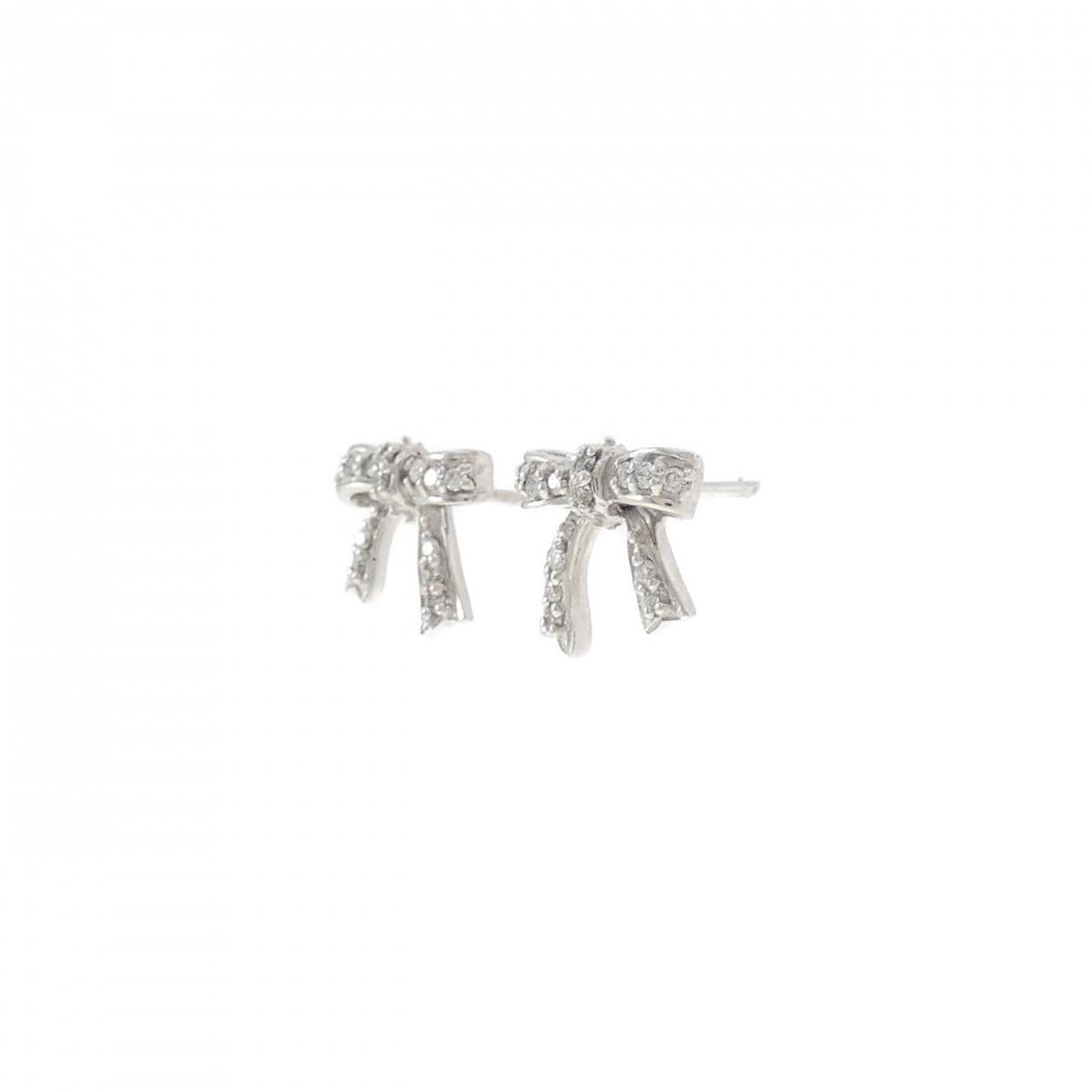 K18WG リボン ダイヤモンド ピアス 0.12CT