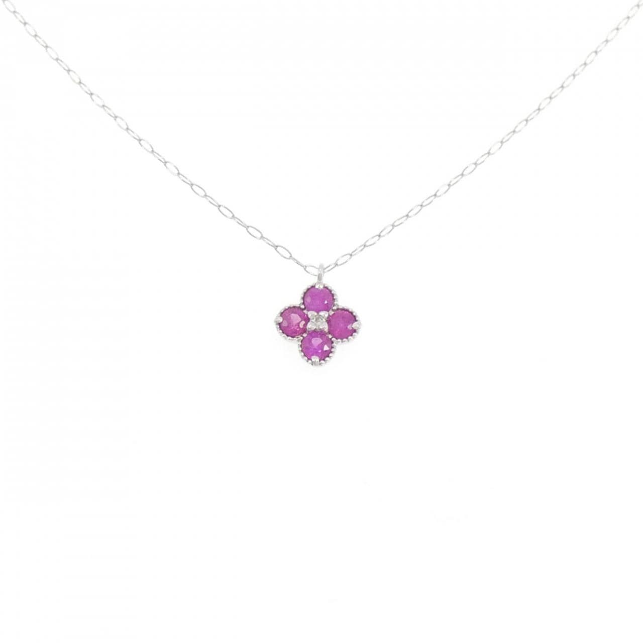 PT850 フラワー ルビー ネックレス