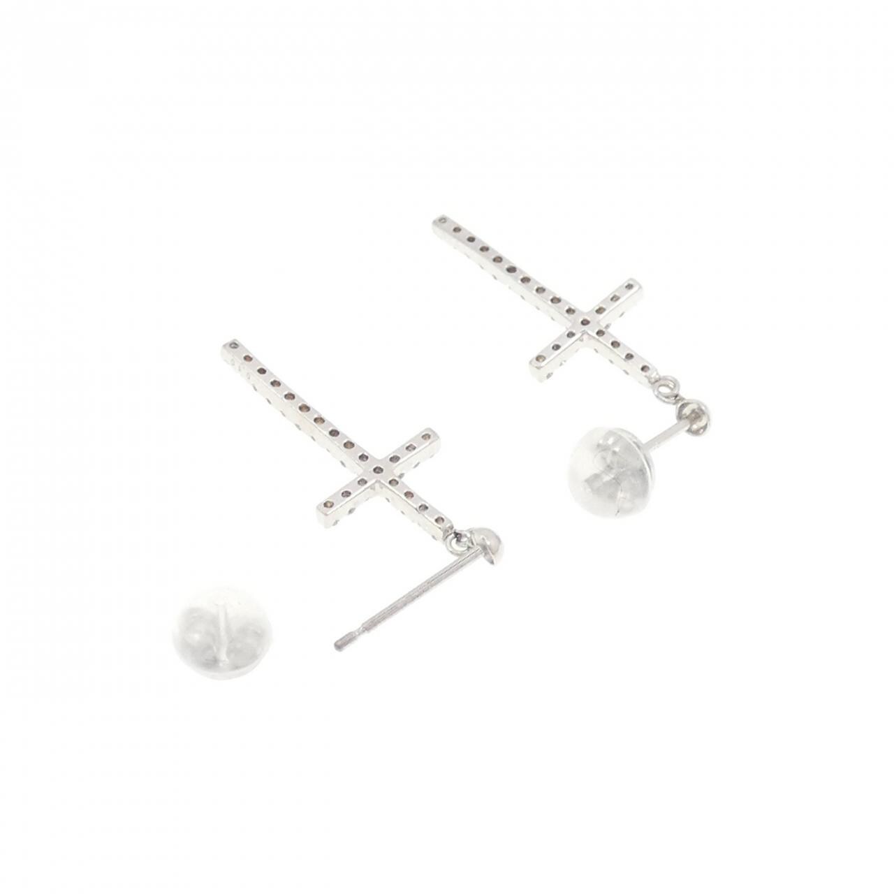 K18WG クロス ダイヤモンド ピアス 0.20CT