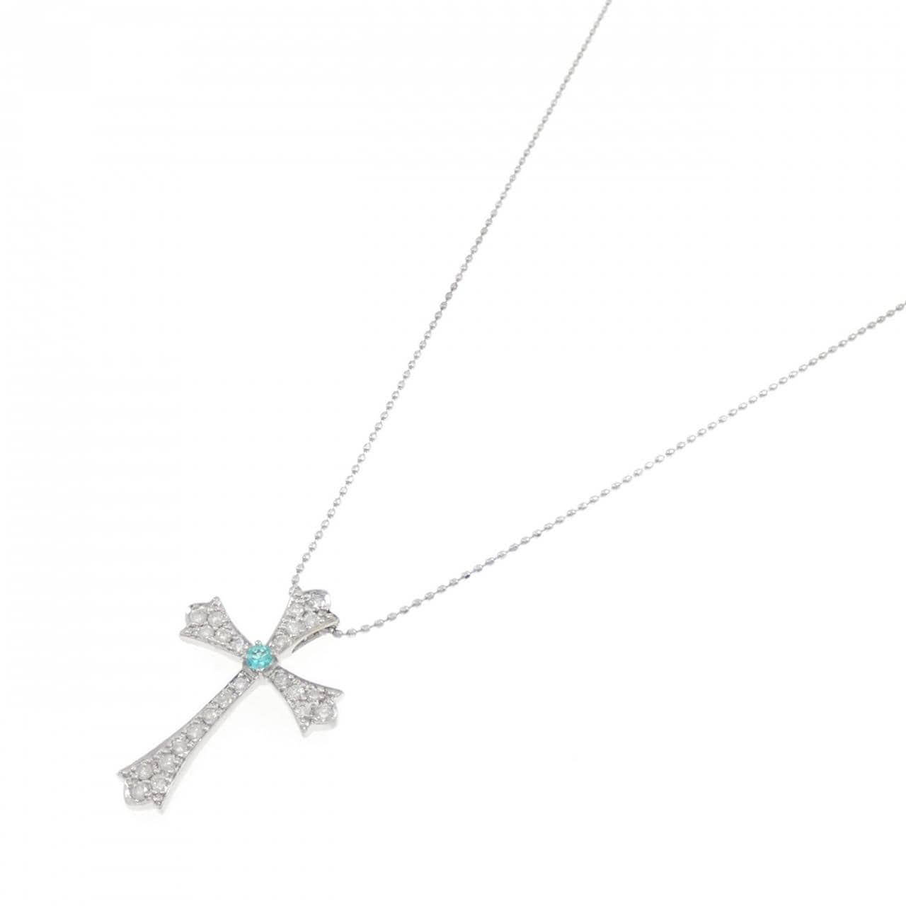 K18WG Cross Paraiba Tourmaline Necklace 0.06CT
