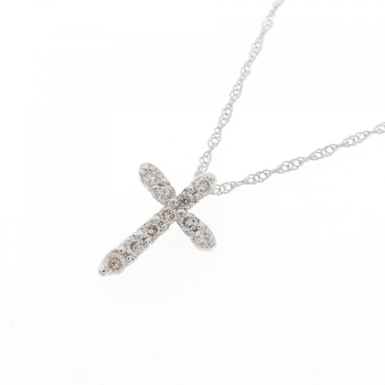 K14WG クロス ダイヤモンド ネックレス 0.15CT