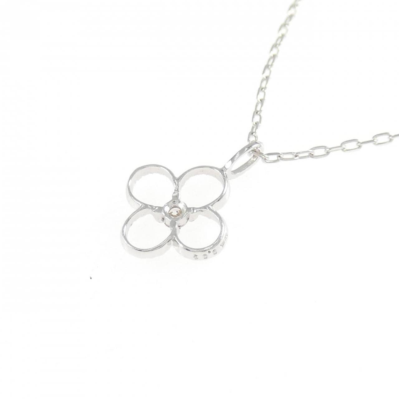 K18WG フラワー ダイヤモンド ネックレス 0.03CT