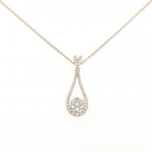 K18PG/PT900 フラワー ダイヤモンド ネックレス 0.93CT