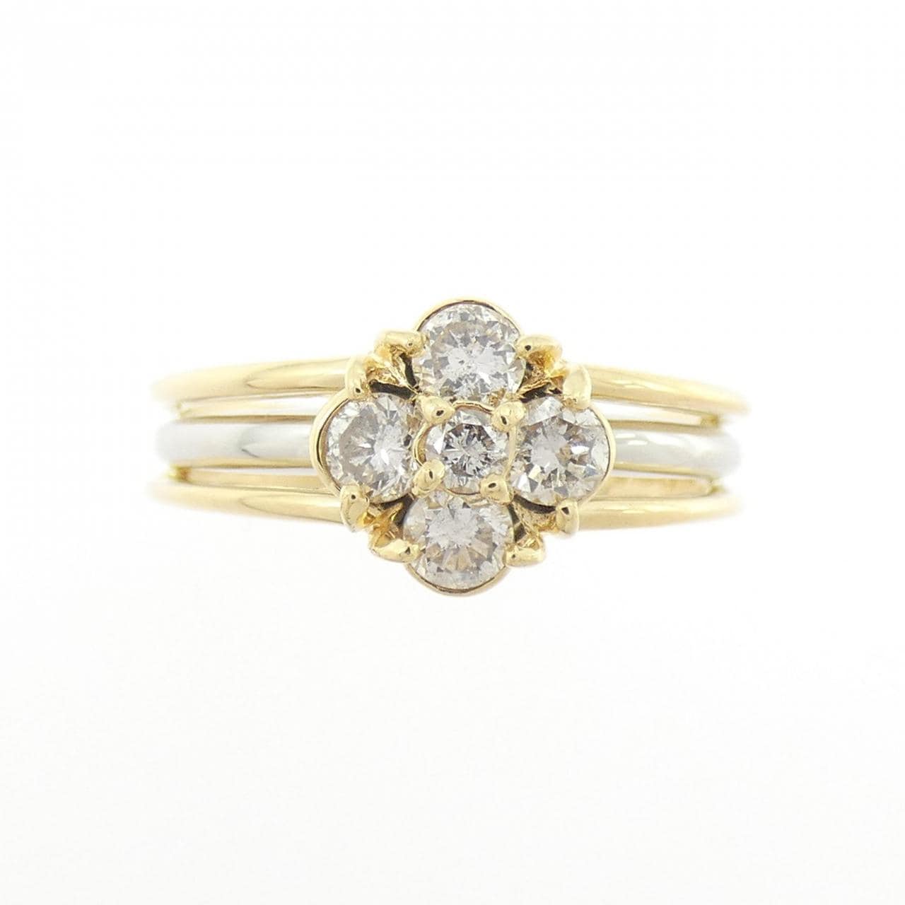 K18YG/PT900 フラワー ダイヤモンド リング 0.50CT
