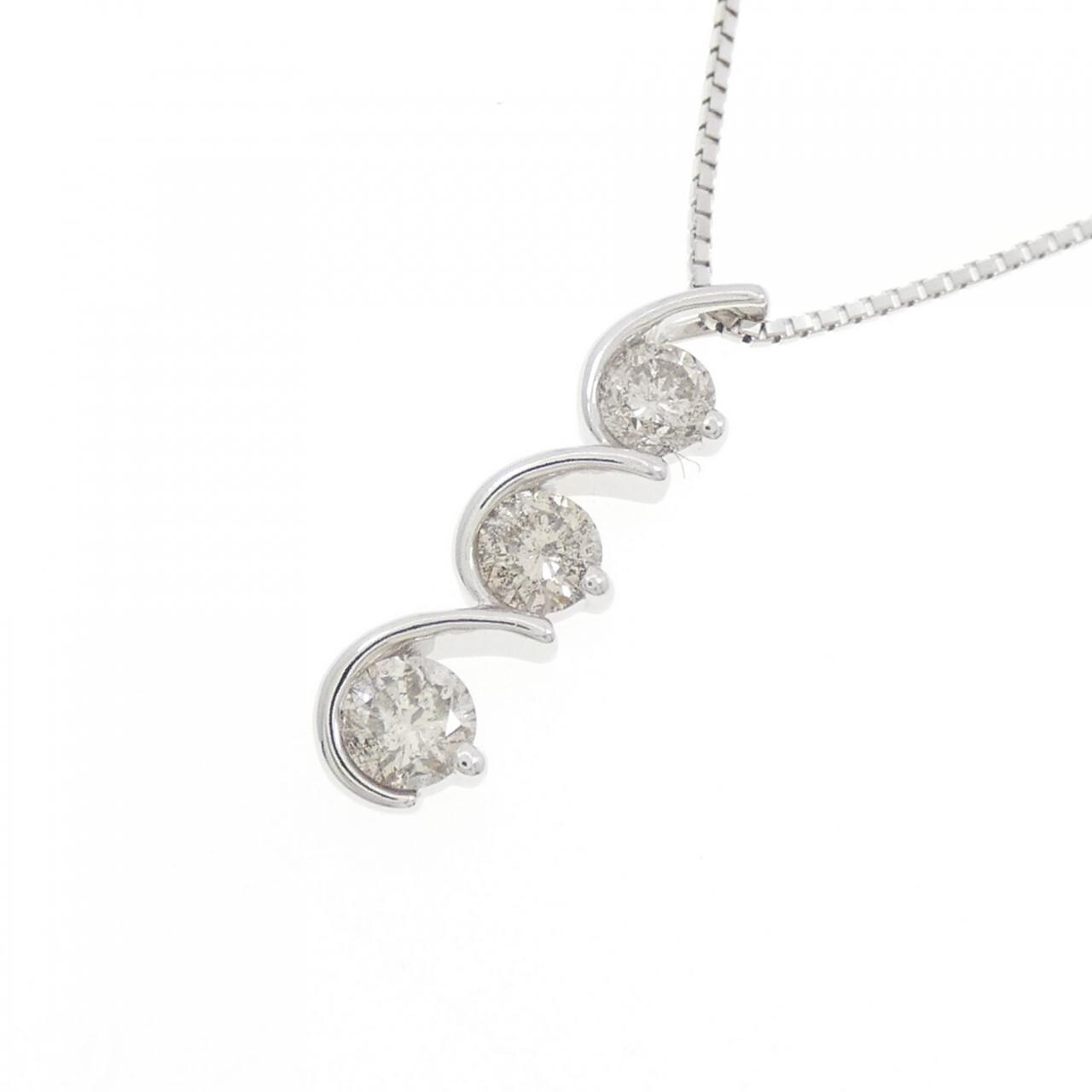 K18WG スリーストーン ダイヤモンド ネックレス 0.48CT