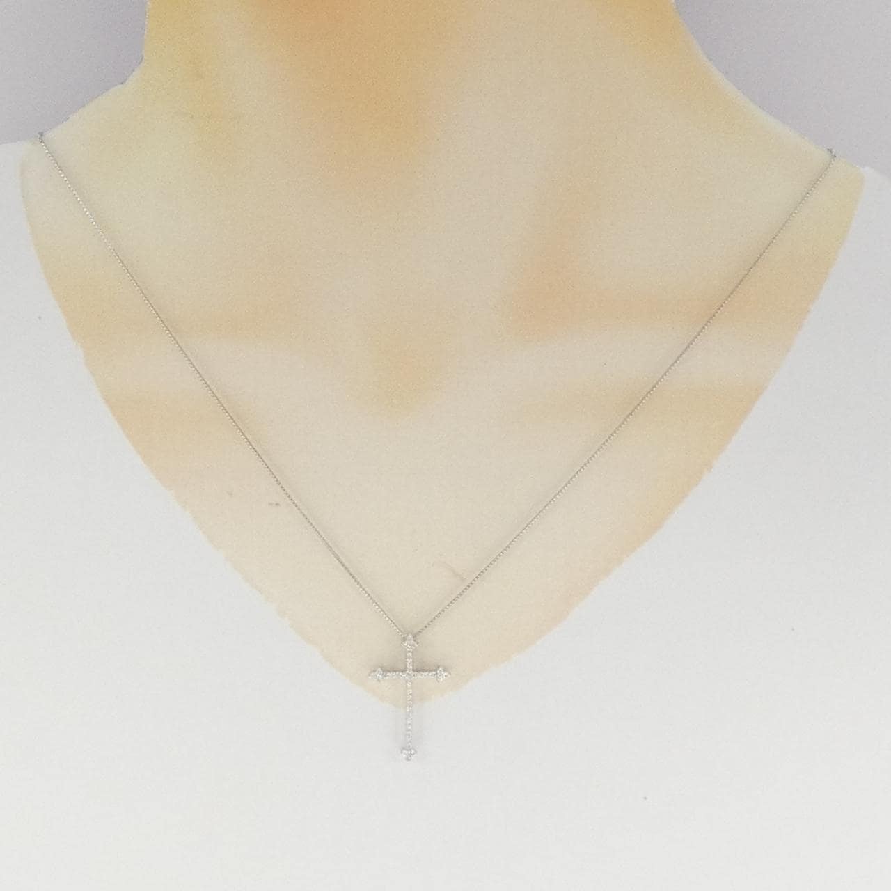 K18WG クロス ダイヤモンド ネックレス 0.21CT