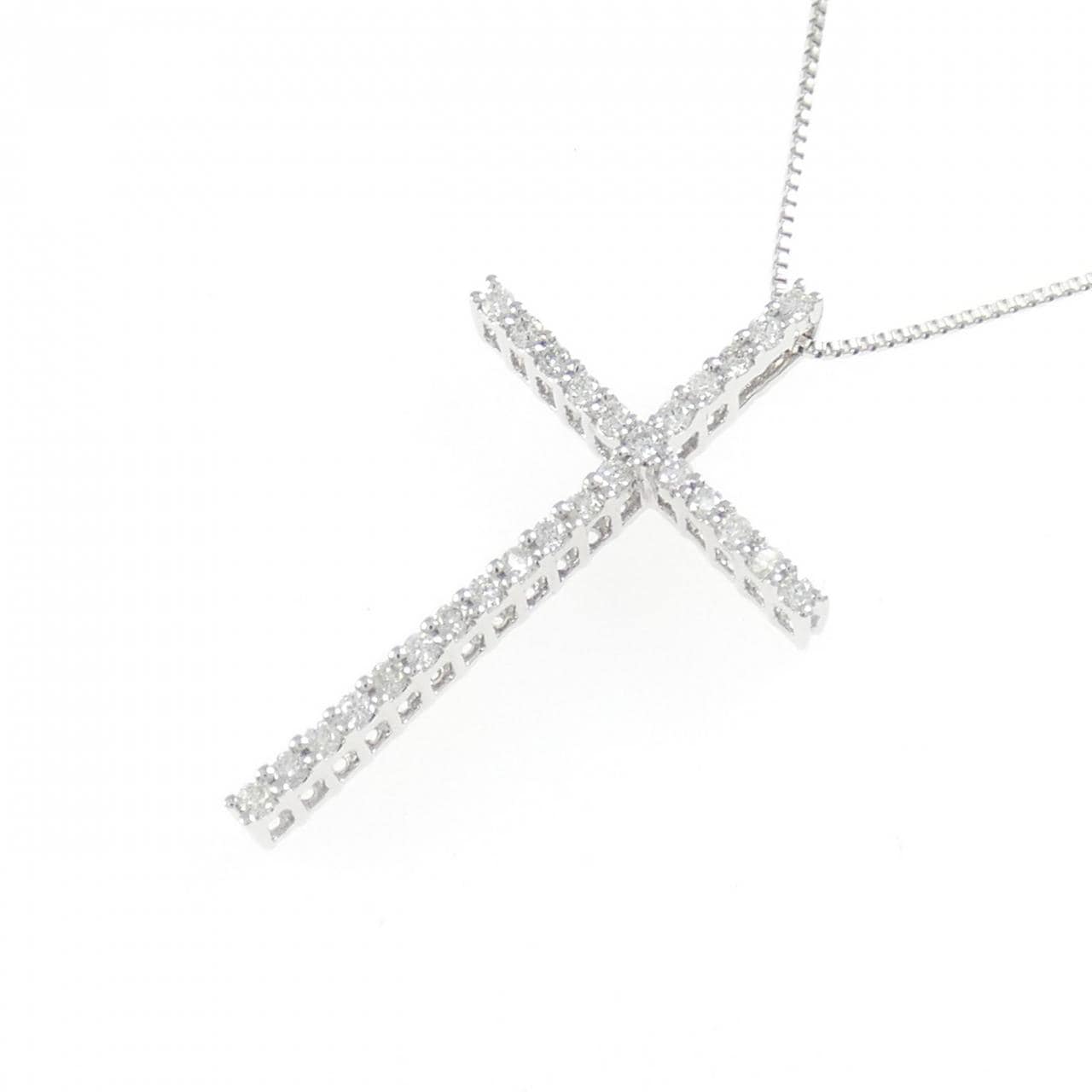 K18WG クロス ダイヤモンド ネックレス 0.20CT